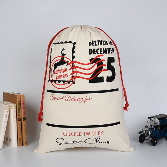 Santa Sack Canvas Gift Bag, ideal for kids Christmas gifts, reusable stocking for home.