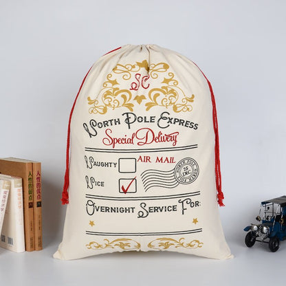 Personalized jumbo Santa sack for kids, made of canvas. Ideal for Christmas gift-giving.