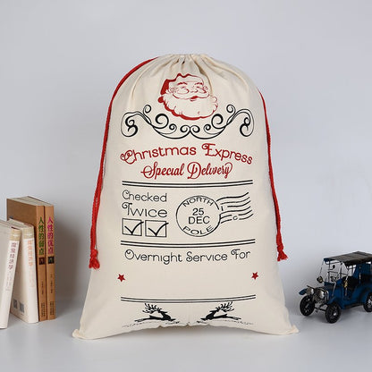 Large canvas Christmas sack for Santas delivery, perfect for childrens home gifts and surprises.