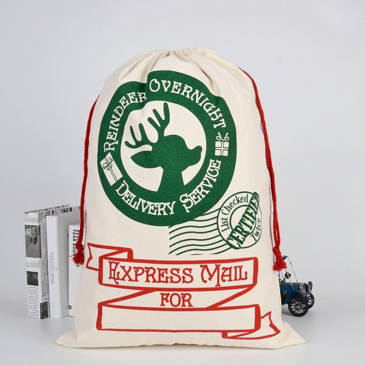 Festive Reindeer Santa Sack for kids - Large canvas Christmas gift bag for home.