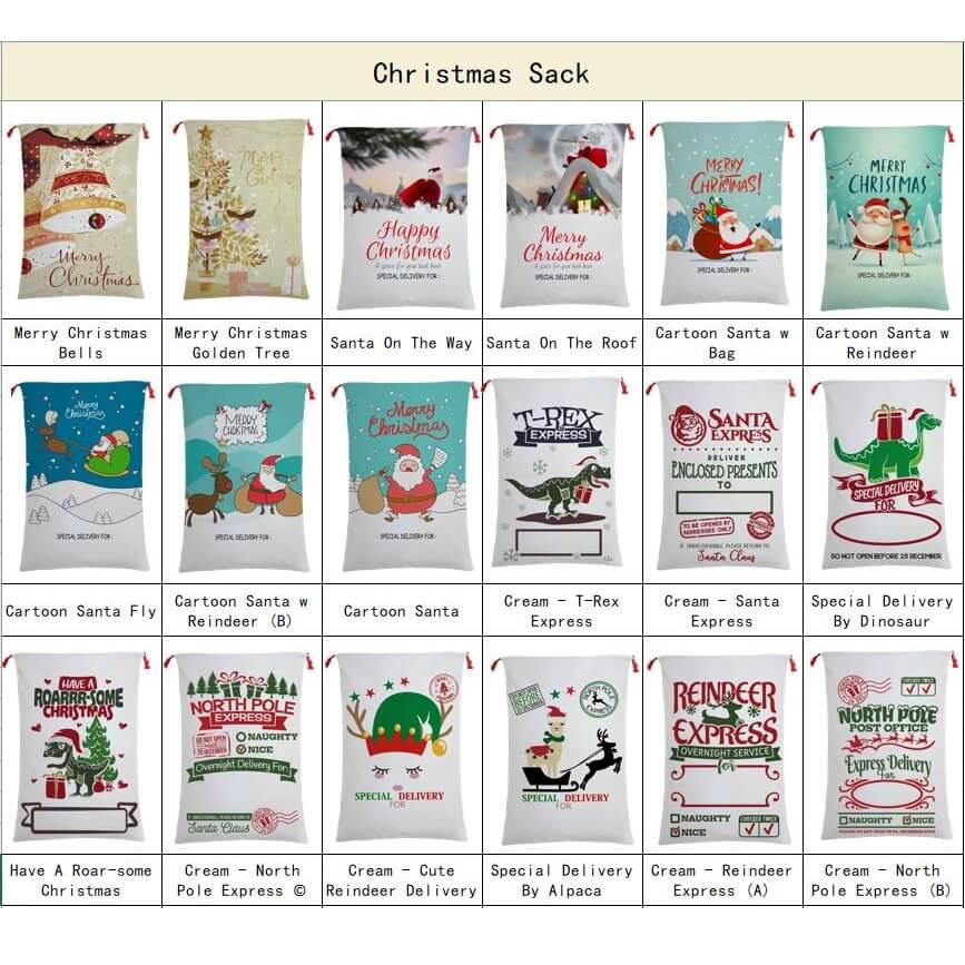 Large canvas Santa sack (50x70cm) for kids gifts on Christmas, adding festive charm at home.