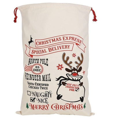 Christmas Santa Sack with Giant Reindeer Mail design - Perfect for Kids. 50x70cm size.