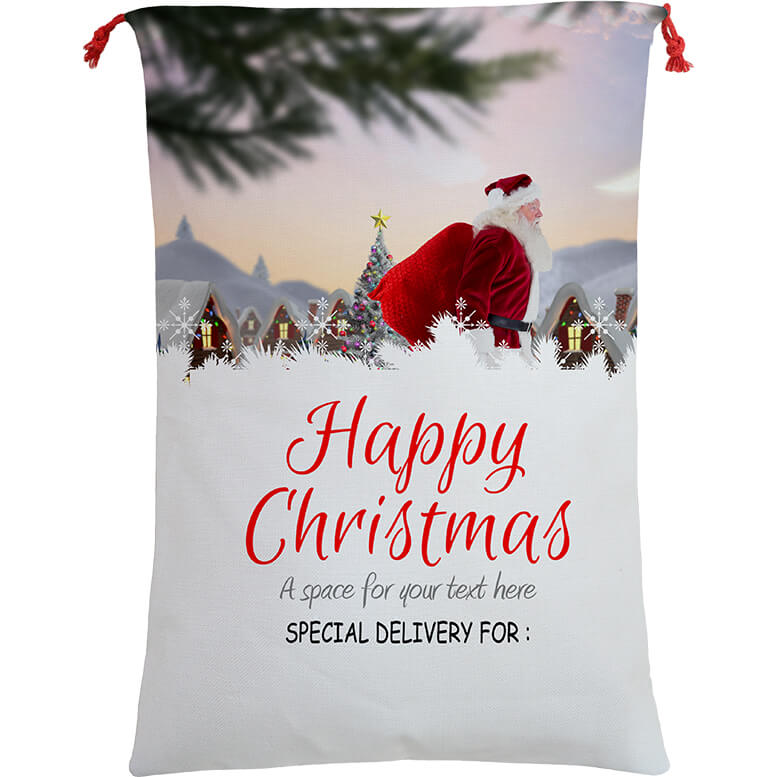 Personalized jumbo Santa sack for kids Christmas gifts, perfect for festive home celebrations.