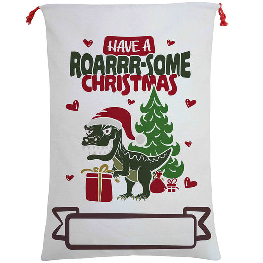 Roarsome Santa Sack - Reusable, canvas bag for kids Christmas gifts, adding fun and magic.