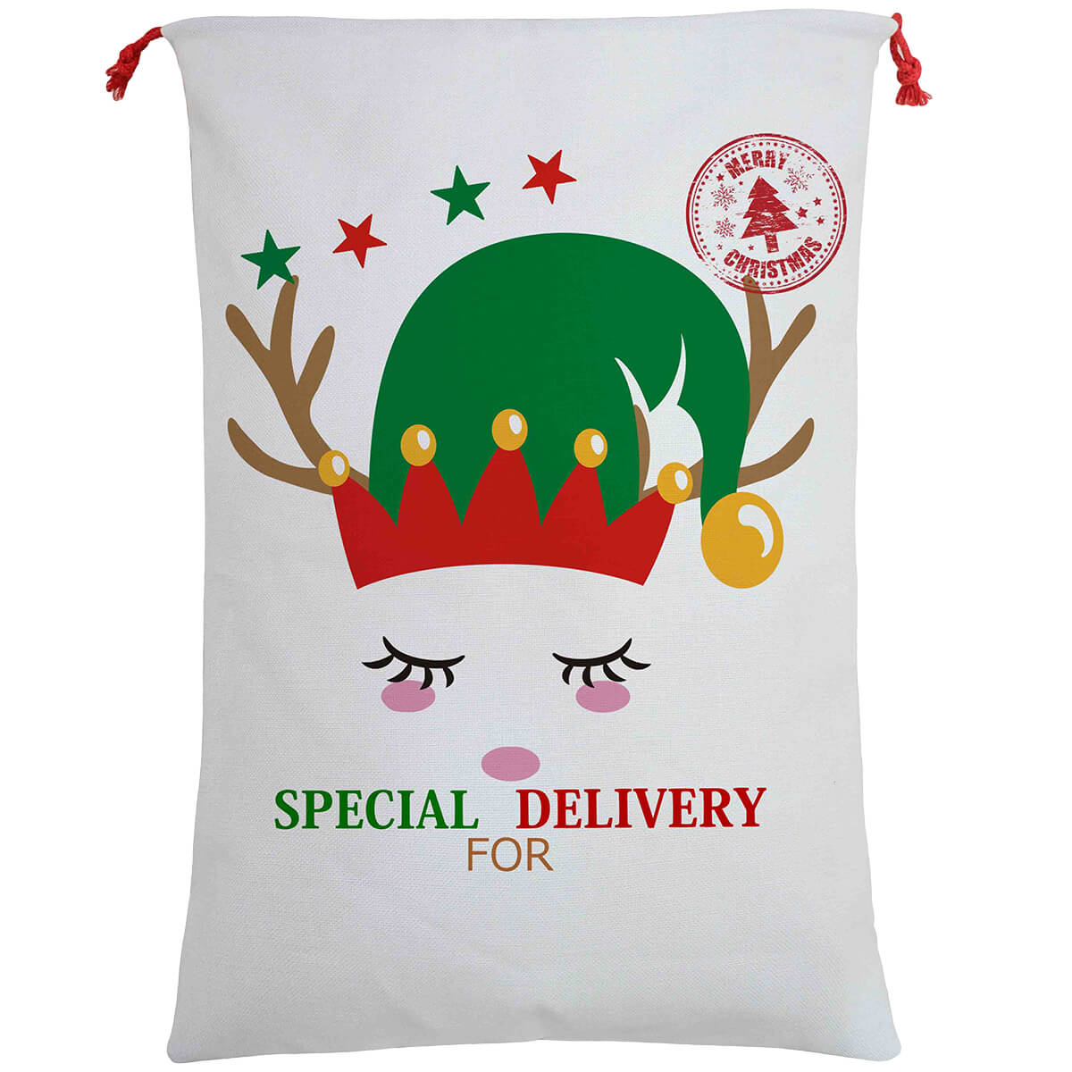 Large Reindeer Santa Sack | Festive canvas bag for kids Christmas gifts, ideal for home decor.