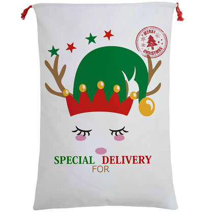 Large Reindeer Santa Sack | Festive canvas bag for kids Christmas gifts, ideal for home decor.
