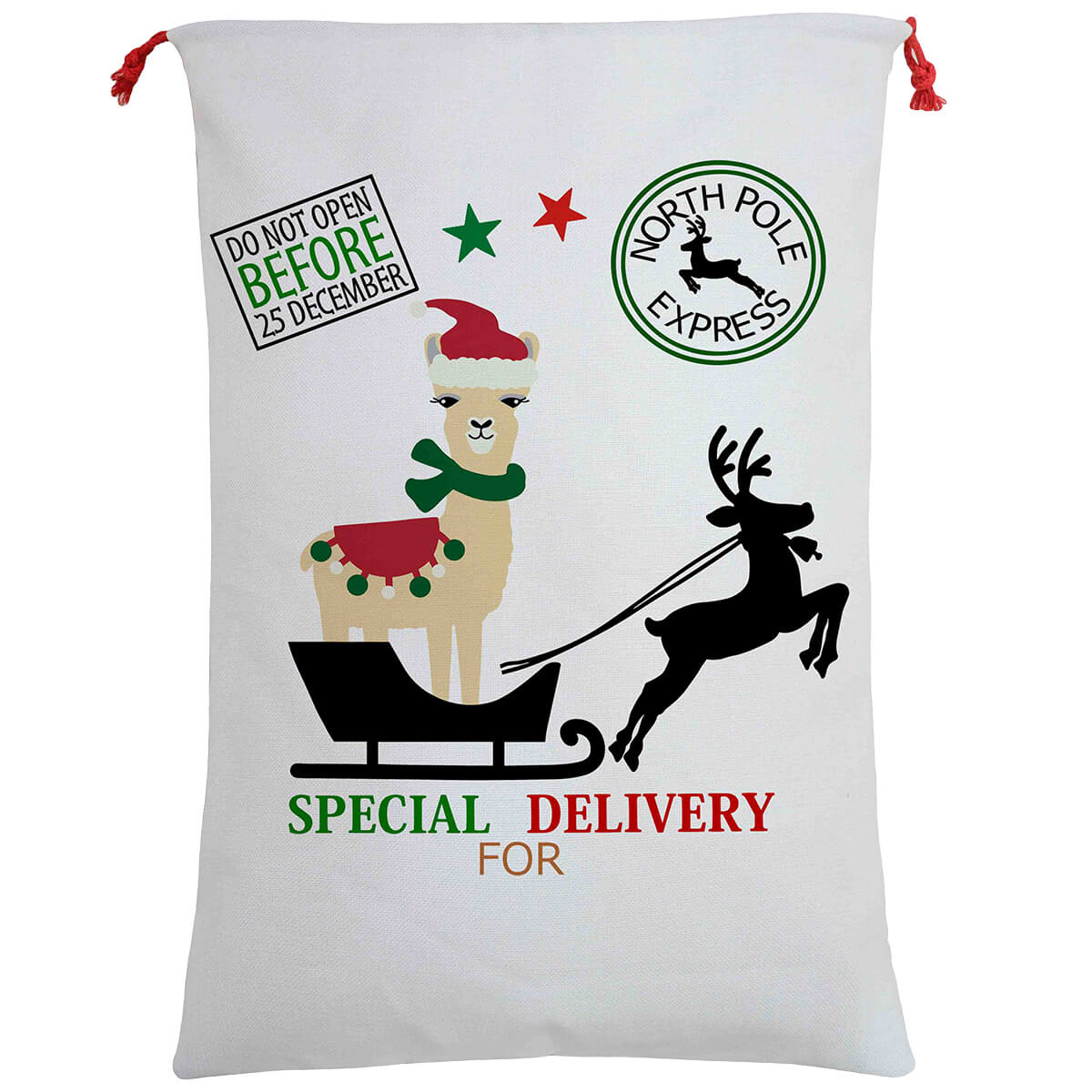 Personalized kids Santa sack (50x70cm) for giant Christmas gifts, adding holiday magic at home.