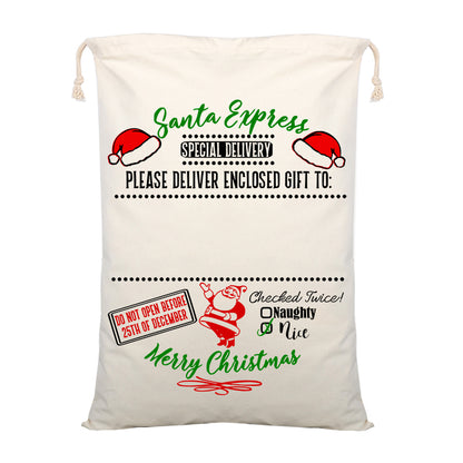 Large canvas Santa sack for kids, reusable gift bag for Christmas, adding festive joy.