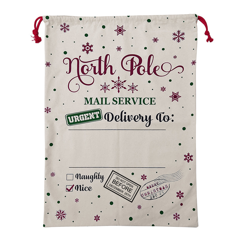 Personalized Santa sack for kids, large canvas design, perfect for Christmas gifts.