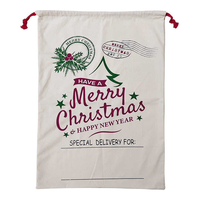 Santa sack for kids, personalized canvas gift bag, perfect Christmas home decoration for children.