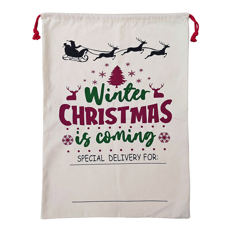 Santa Sack Canvas Gift Bag for kids Christmas stockings, 50x70cm. Festive holiday essential.