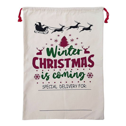 Santa Sack Canvas Gift Bag for kids Christmas stockings, 50x70cm. Festive holiday essential.