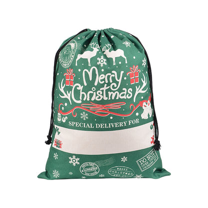 Kids festive Santa sack, 50x70cm green canvas, reusable for Christmas gifts, holiday decor.