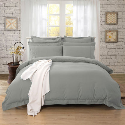 Soft grey microfiber duvet cover set in multiple sizes, perfect for childrens bedrooms.