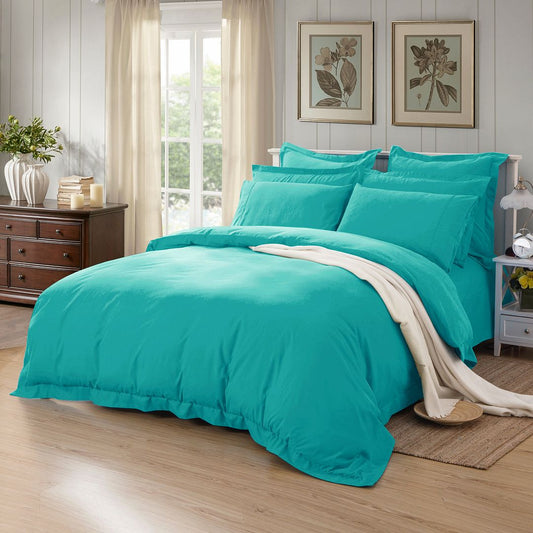 Teal microfibre duvet cover set for kids single bed; soft, cozy, and kid-friendly design.