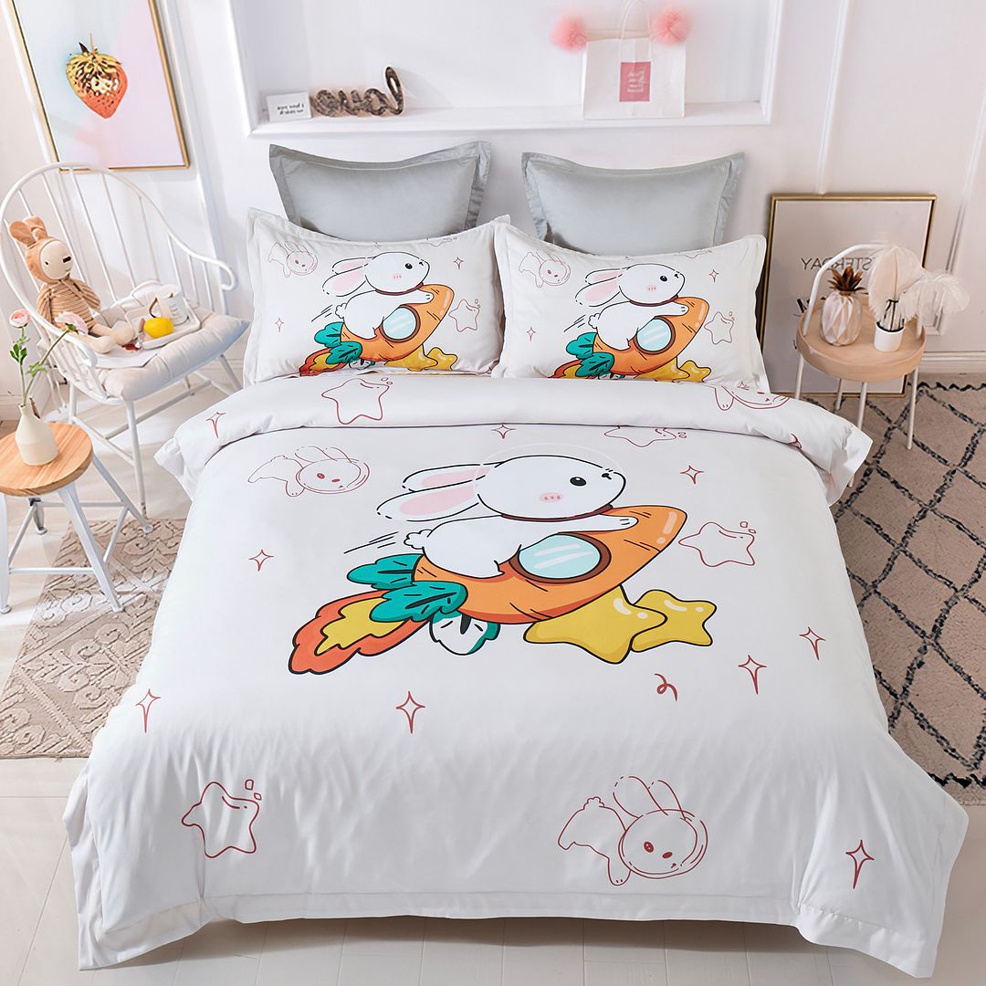 Adorable rabbit-themed double size quilt cover set for kids bedroom decor and comfort.