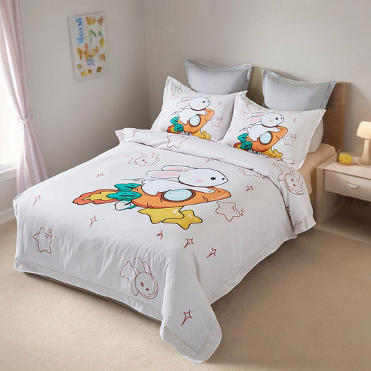 Double-size Kids Rabbit Quilt Cover Set for cozy and playful bedroom decor.