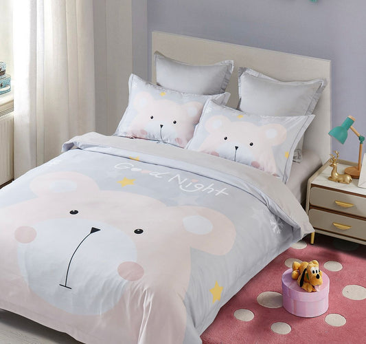 Cozy Bear Kids Double Quilt Cover Set with Embroidered Border - Luxuriously soft bedding for kids.