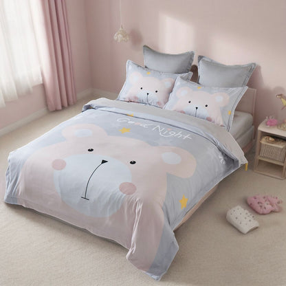 Cozy Bear Kids Double Quilt Cover Set with Embroidered Border for cozy childrens bedding.