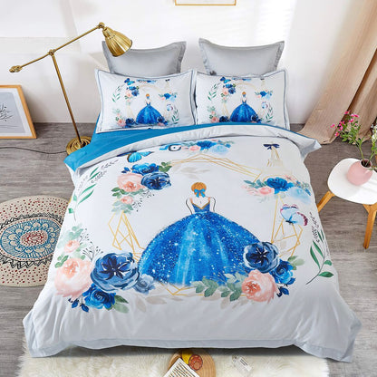 King single quilt cover set featuring embroidered princess designs for magical kids bedrooms.