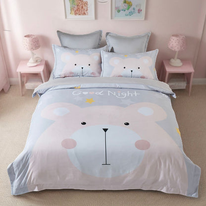 King single-size kids quilt cover set with adorable bear theme for playful bedroom.