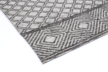 Amritsar Tribal Charcoal & Beige Rug 160x230cm | Durable polyester, perfect for kids playroom.