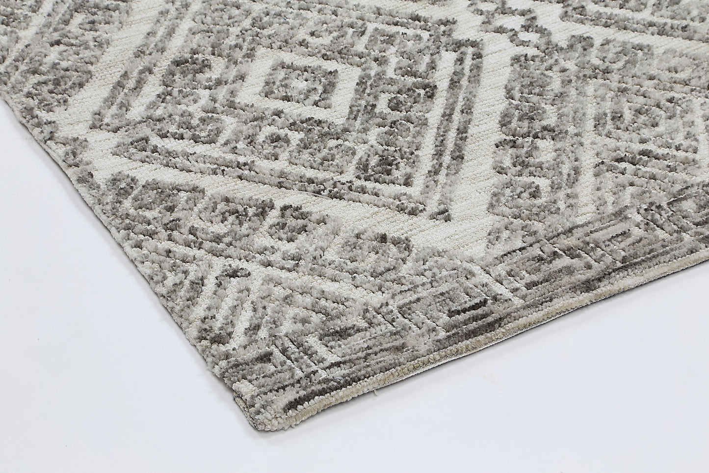 Amritsar Grey Tribal Rug, 160x230cm, soft polyester, ideal for playrooms, brings warmth and style.