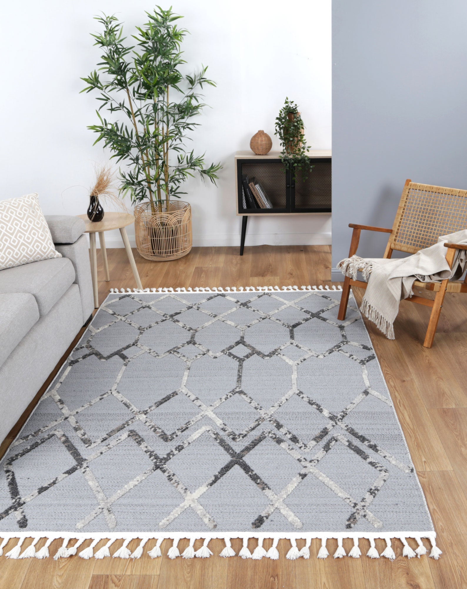 Grey Tribal Geometric Rug - Ares Collection 160x230cm for kids playrooms and bedrooms.