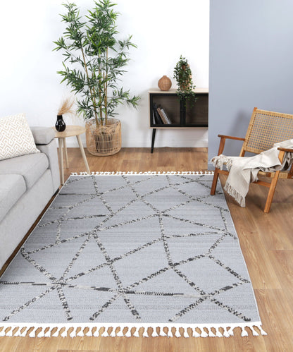 Grey Geometric Tribal Ares Rug (160x230 cm) designed for kids room decor.