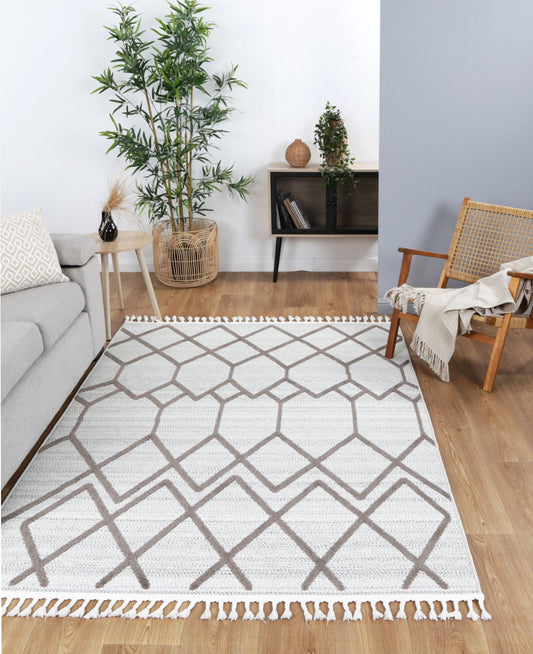 Beige tribal geometric kids area rug from Ares Collection, 240x330cm - perfect for playrooms