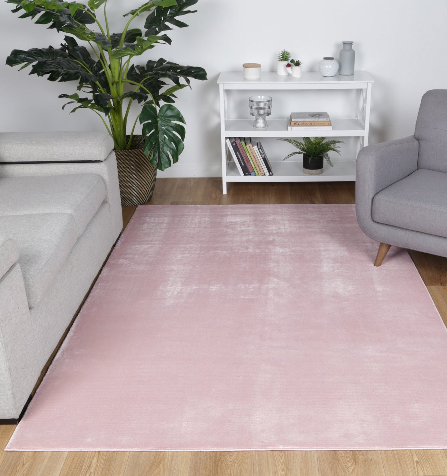 Soft Blush Pink Plush Area Rug 160x230cm, ideal for childrens bedrooms or play areas.