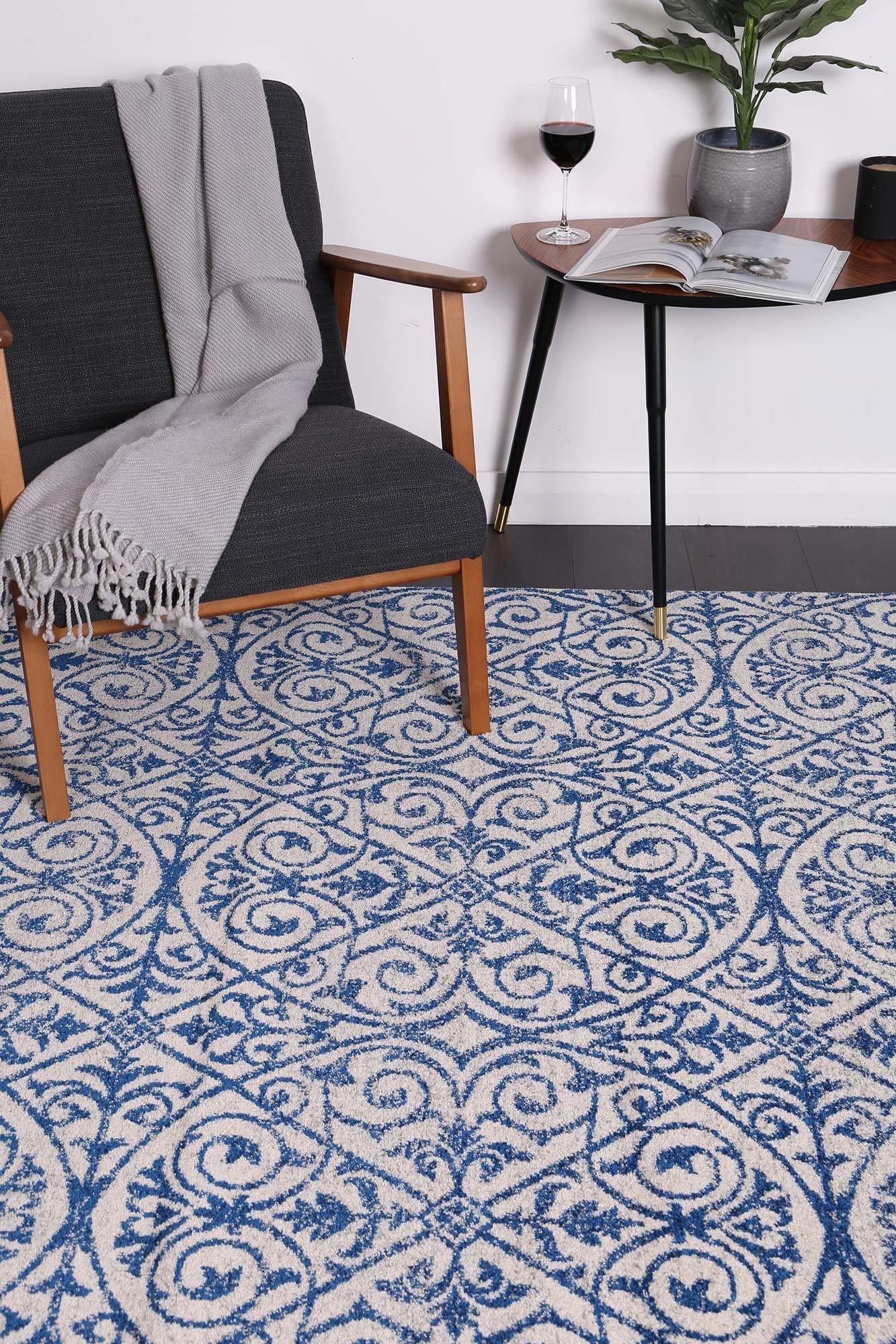 Colorful Katherine Blue Ivory Rug, 160x230cm for kids room, adds playful charm and comfort.