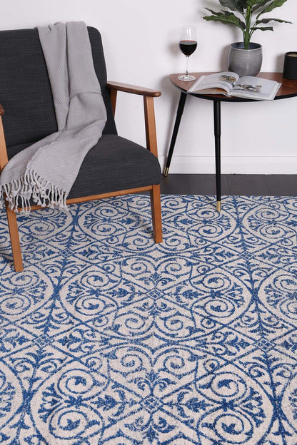 Colorful Katherine Blue Ivory Rug, 160x230cm for kids room, adds playful charm and comfort.