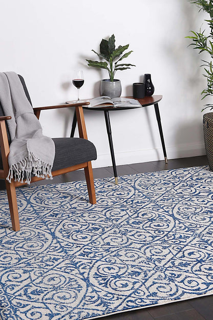 Blue and ivory Katherine rug with playful theme for kids room, 160x230cm, adds whimsical touch.