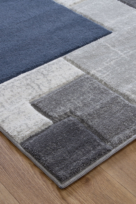 Denver Ivory Blue Kids Area Rug - Soft, thick pile, hand-carved design for cozy playtime.