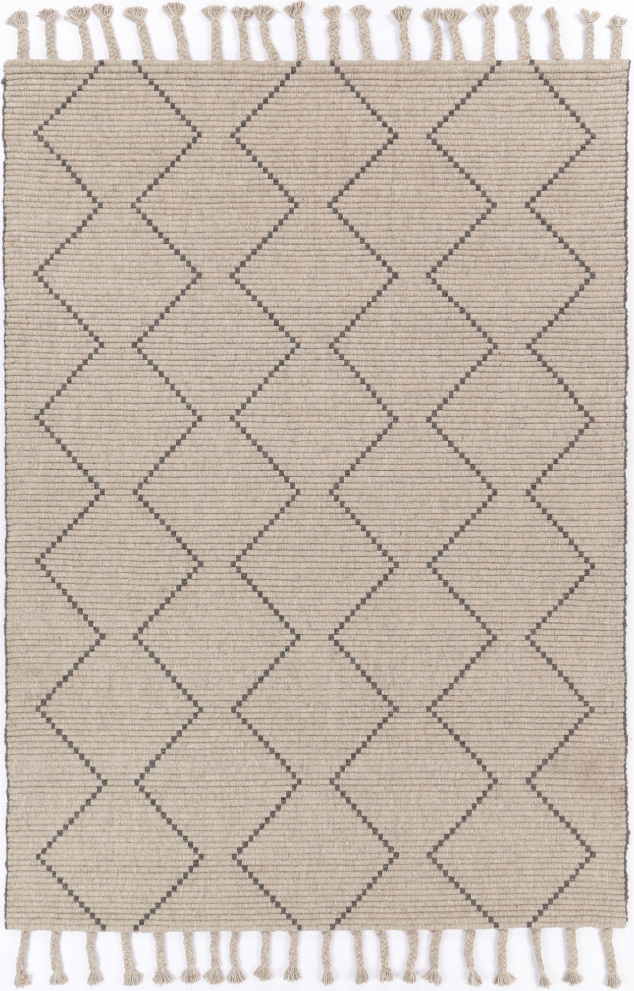 Handcrafted gray tribal wool blend rug with geometric pattern, perfect for childrens room decor.