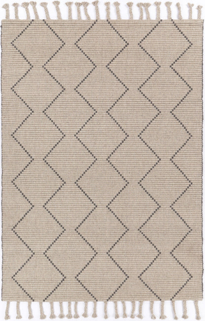 Handcrafted gray tribal wool blend rug with geometric pattern, perfect for childrens room decor.