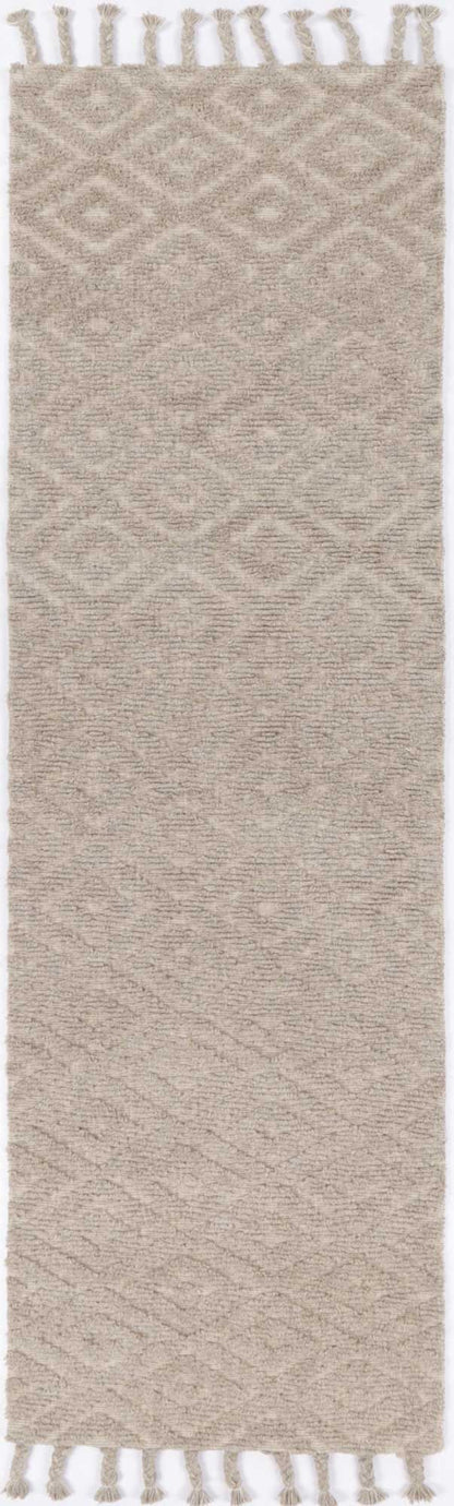 Hand-tufted wool blend rug featuring tribal geometric design for kids rooms, size 200x290cm.