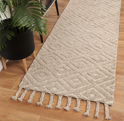 Tribal geometric hand-tufted wool blend rug designed for kids rooms, size 200x290cm.