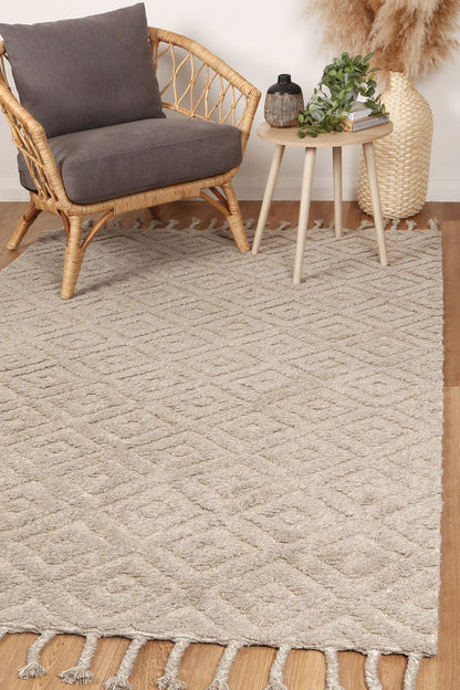 Grey Tribal Wool Blend Rug with playful design for kids rooms, 200x290 cm.