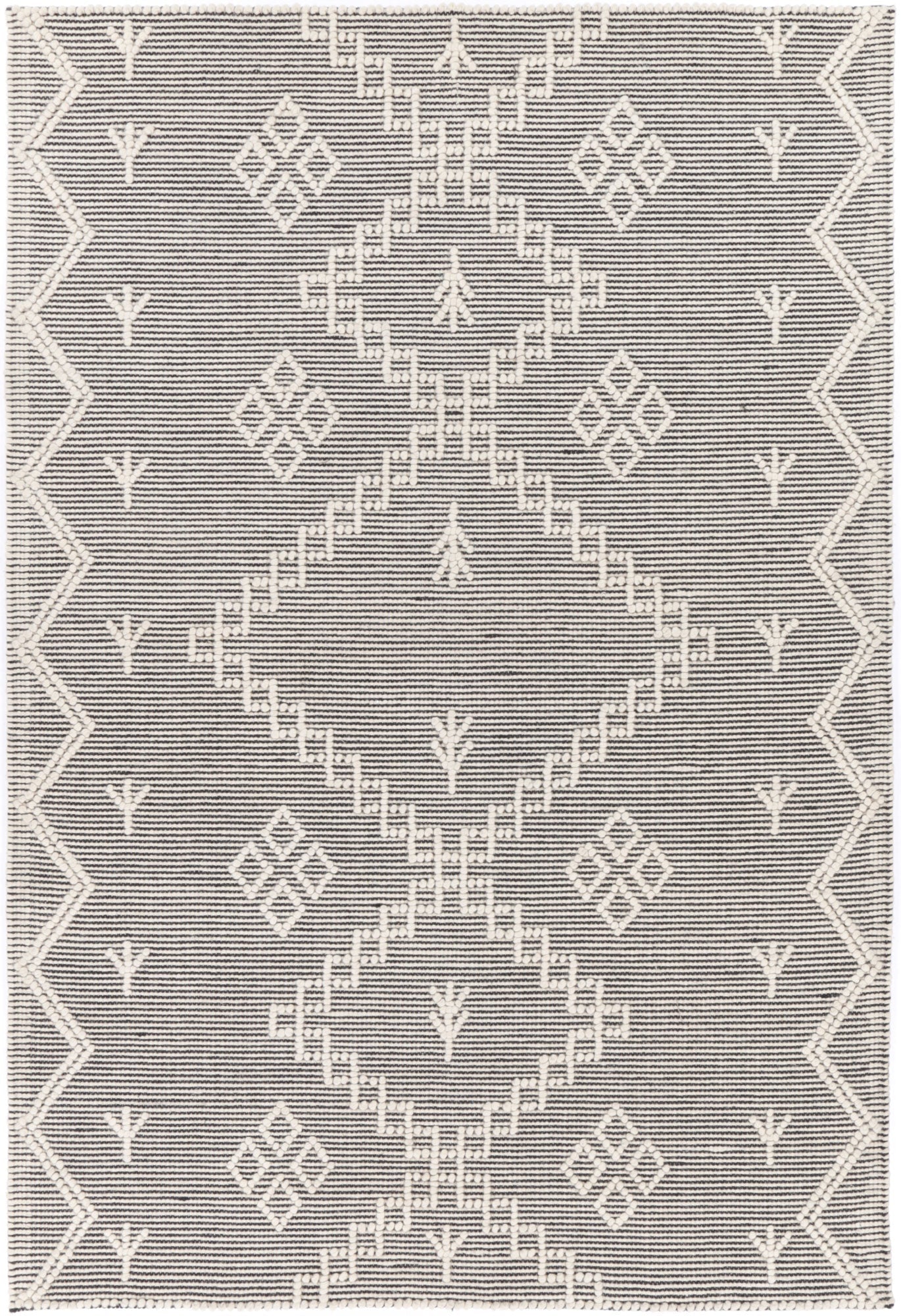 Colorful Goa Cream Tribal Wool Blend Rug 200x290cm for Kids Playroom or Bedroom Decor