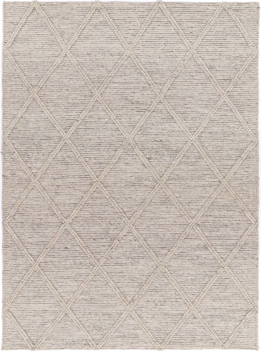 Geometric tribal area rug in cream, ideal for childrens room, 240x330cm wool blend.