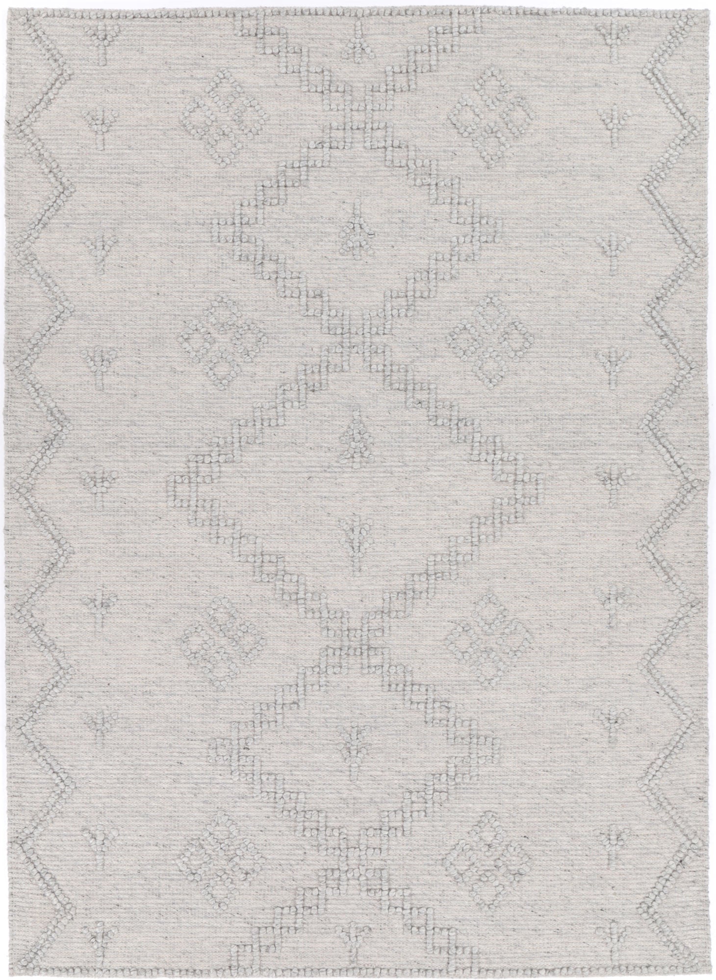 Kids tribal wool area rug, 300x400 size, featuring grey geometric pattern for playful decor.