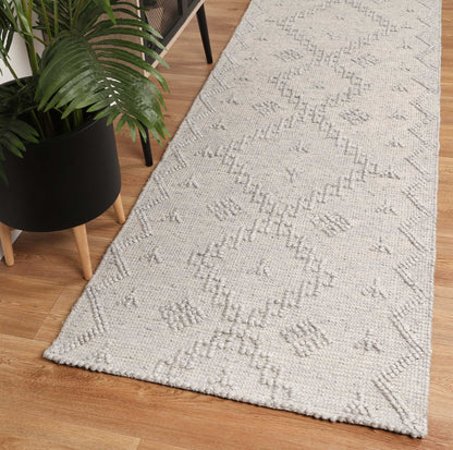 Grey geometric wool rug for kids rooms, 300x400 size, adding tribal charm and comfort.