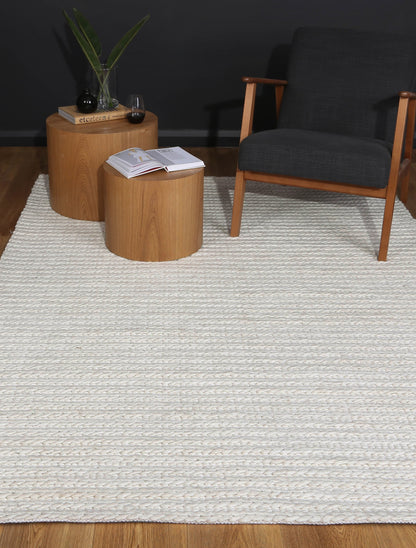 White wool blend tribal rug, 160x230cm. Soft, durable design perfect for childrens playroom or bedroom.
