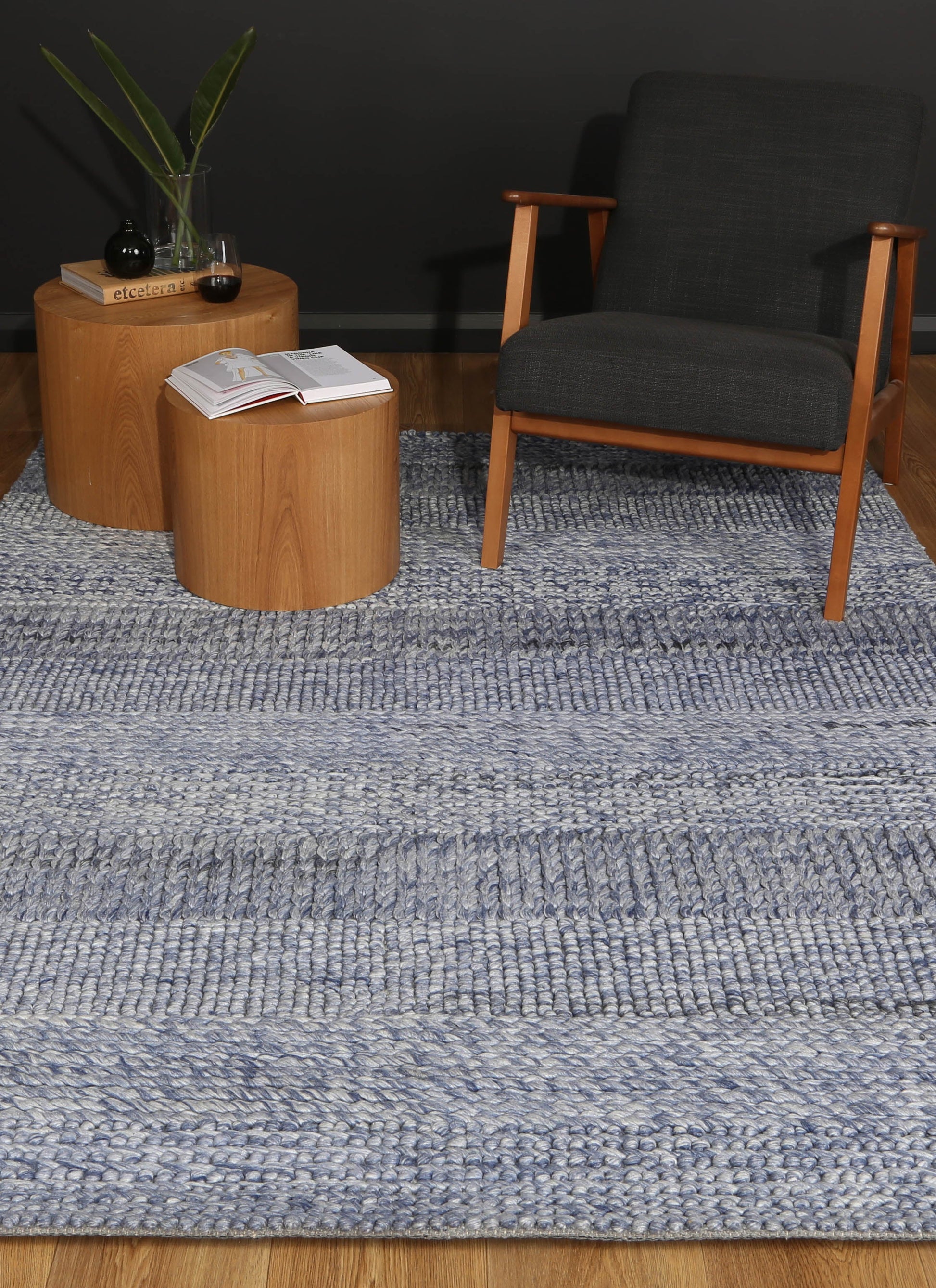 Harlow Grace Blue Wool Blend Tribal Rug, perfect for childrens room decor.