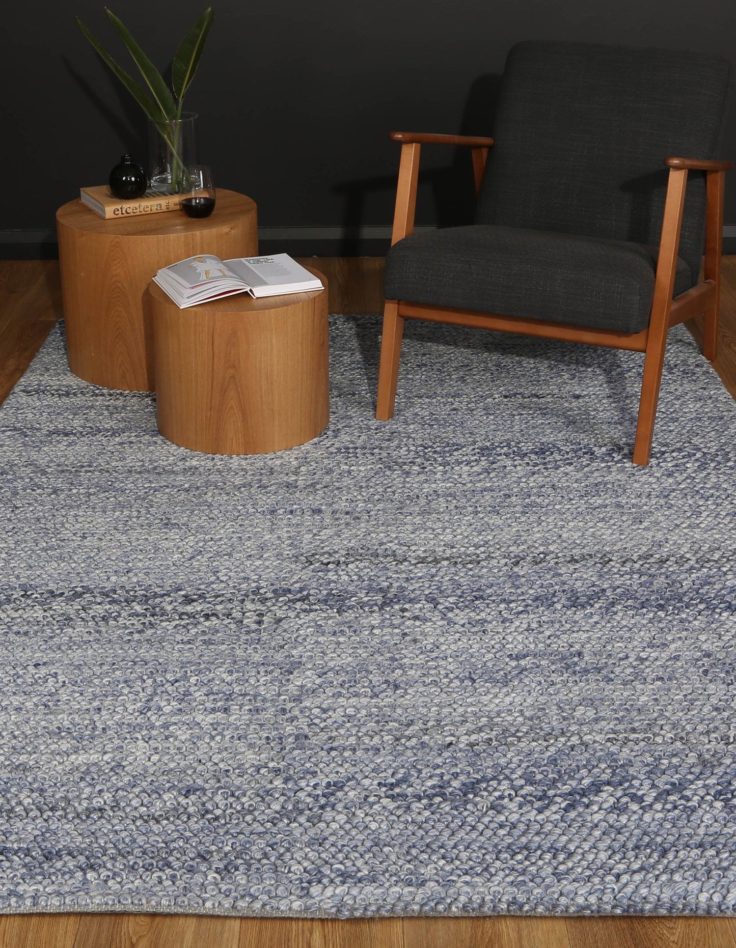 Harlow Blue Wool Blend Tribal Rug for Kids Room, 160x230cm | Durable, stylish kids rug.