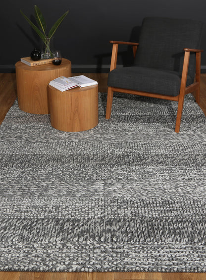 Wool blend tribal rug in Harlow Grace Charcoal, ideal for stylish kids room decor.