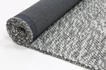 Harlow Textured Wool-Blend Tribal Rug in Charcoal, 200x290cm, adds cozy charm to kids rooms.