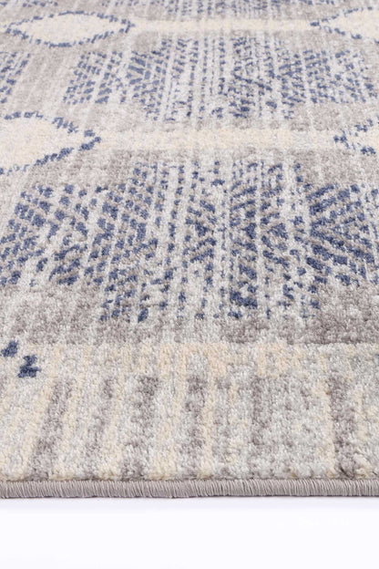 Large grey Inca geometric rug (240x330cm) with tribal design for childrens play area.